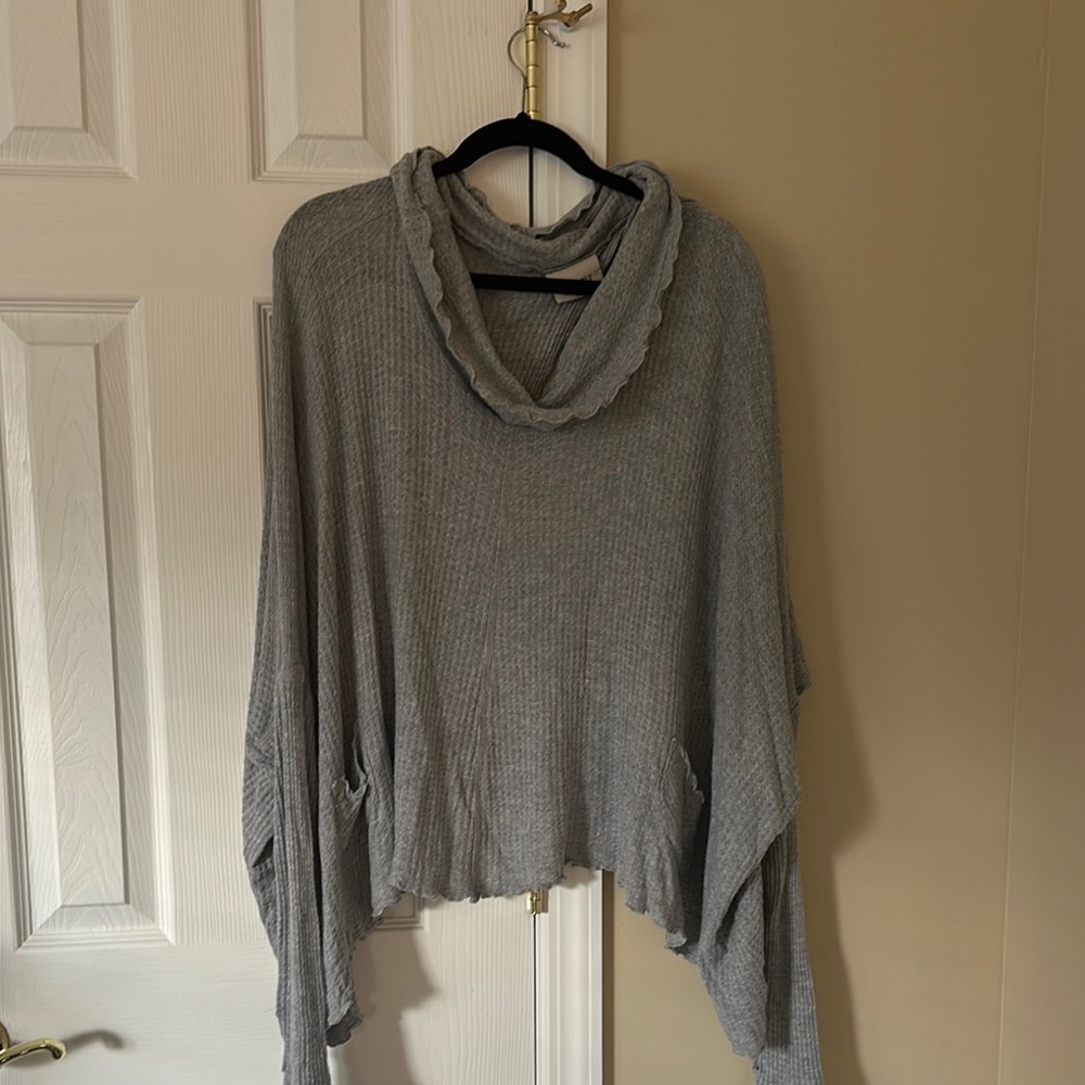 Lucy Love Gray Cowl Neck Sweater with Batwing Sleeves